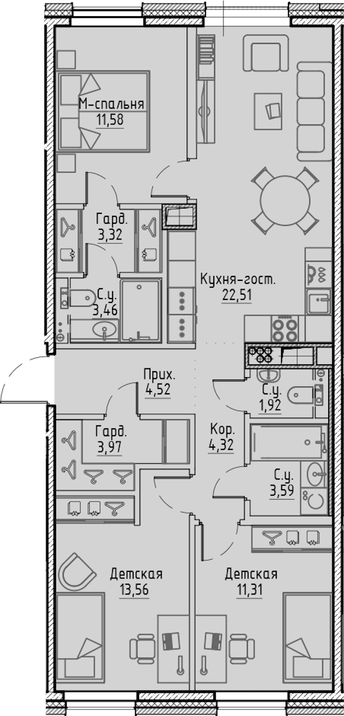 3-комнатная квартира 84.06 м², 7/7 эт., ЖК «LEGENDA Сампсониевский 32»